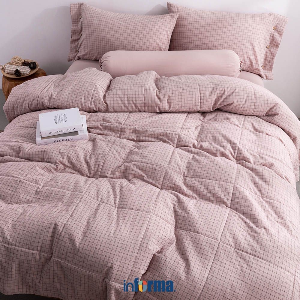 Informa Linotela Seprai Queen Katun Yarn Dyed 160x200 cm Set 6 pcs - Pink Sprei Seprei Sprai Sepray 