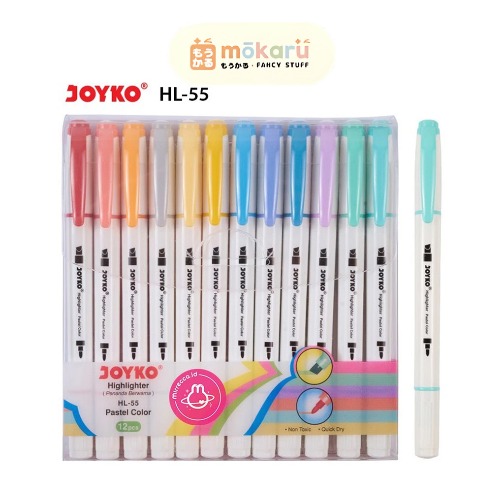 

Joyko Highlighter HL-55 1 Set Isi 12Pcs Dual Tip / Penanda 12 Warna Pastel Color Lucu Unik Murah