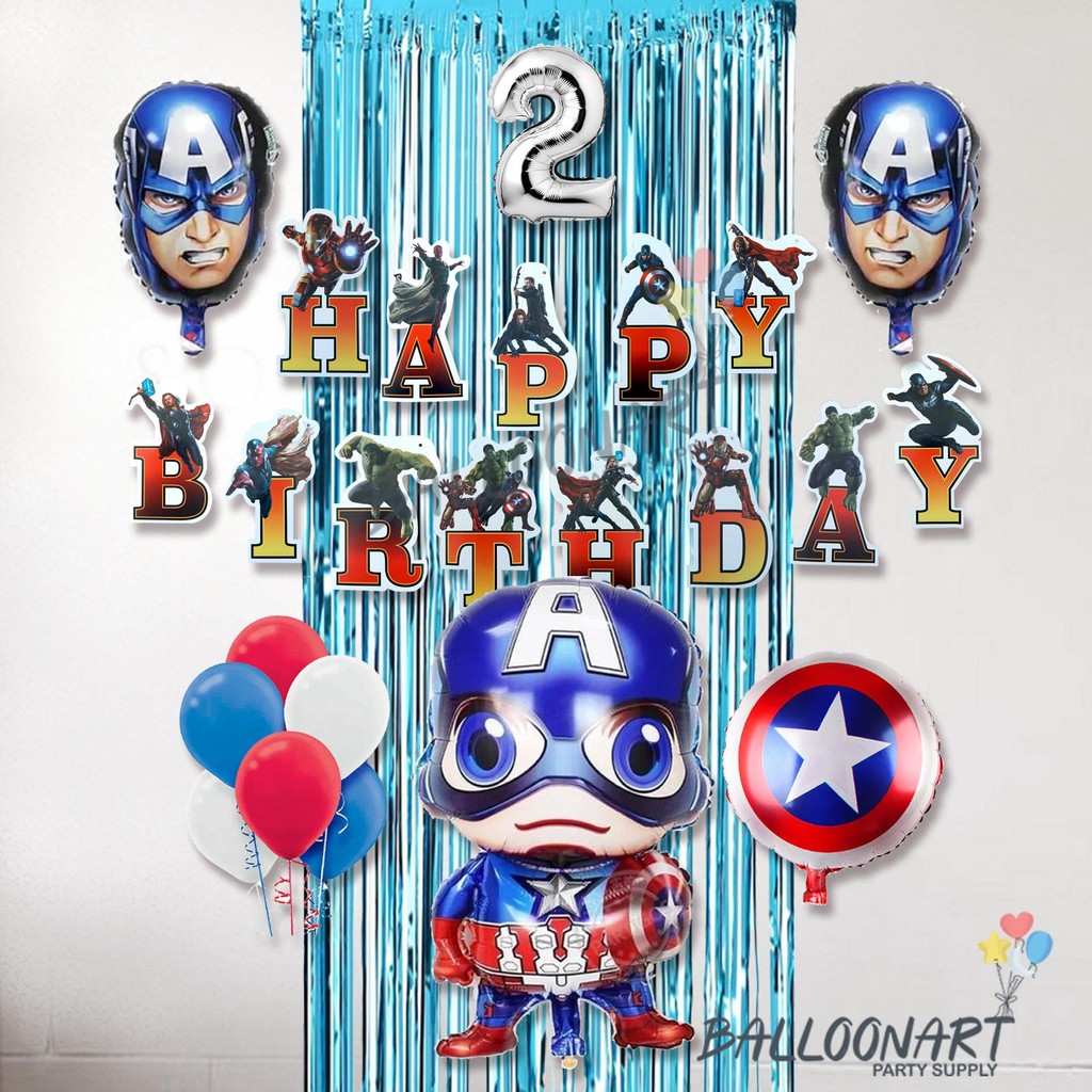 CAPTAIN AMERICA SIMPLE DEKORASI SET/DEKORASI BACKDROP ULTAH ANAK/BALON FOIL AVENGERS
