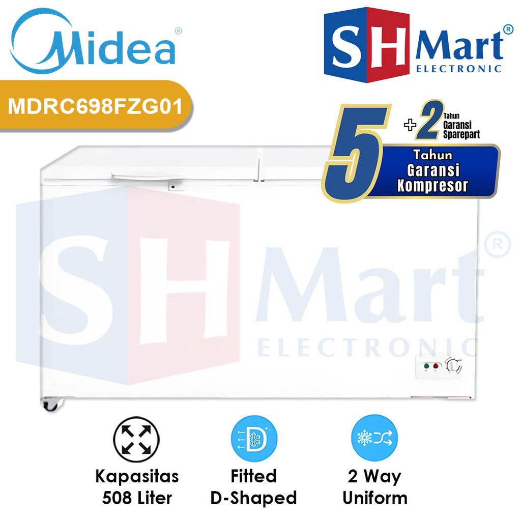 CHEST FREEZER MIDEA 515 LITER MDRC698FZG01 FREEZER BOX 2 PINTU GARANSI RESMI