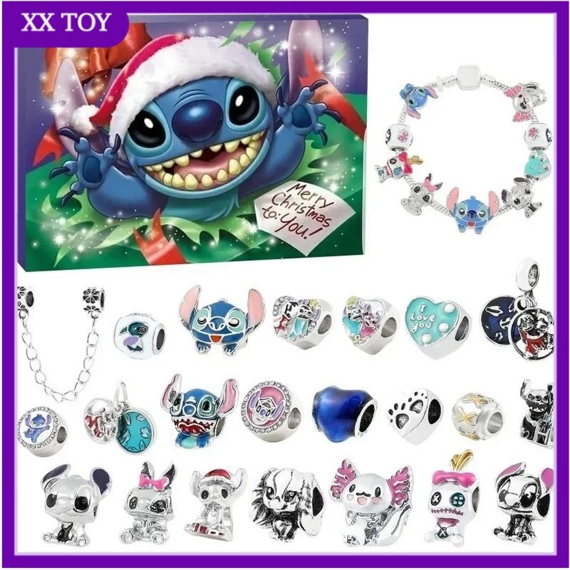 

New Stitch Mickey Christmas Advent Calendar Disney Bracelets Jewelry Making Kit Girl Gift 24 Days Xmas Countdown Calendar Diy