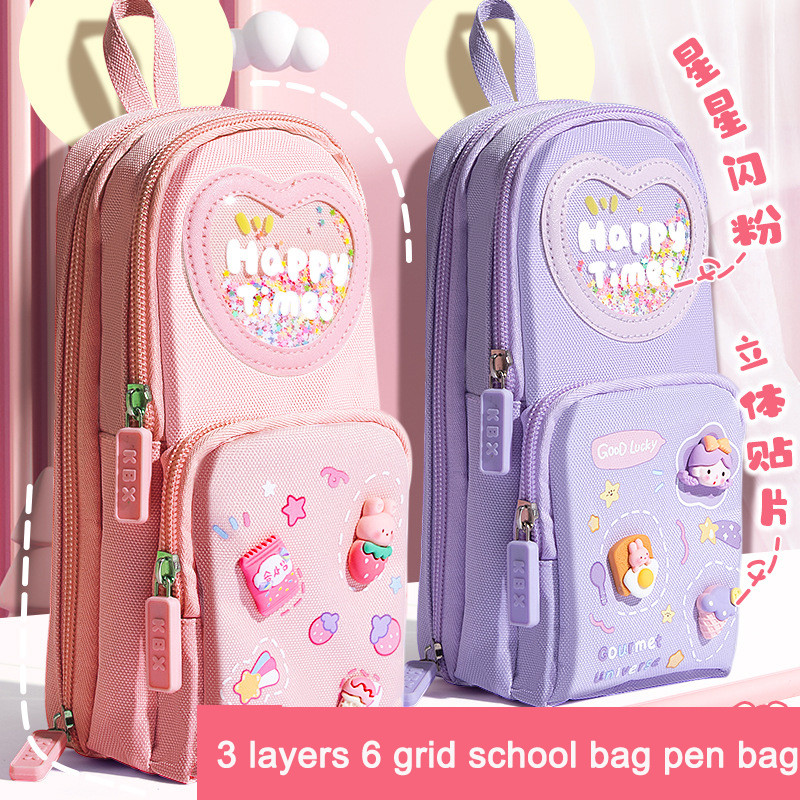 

Large-capacity Schoolbag Pencil Case for Girls Cartoon Pencil Box Multi Layer Storage and Standing Cute Kawaii School Supplies