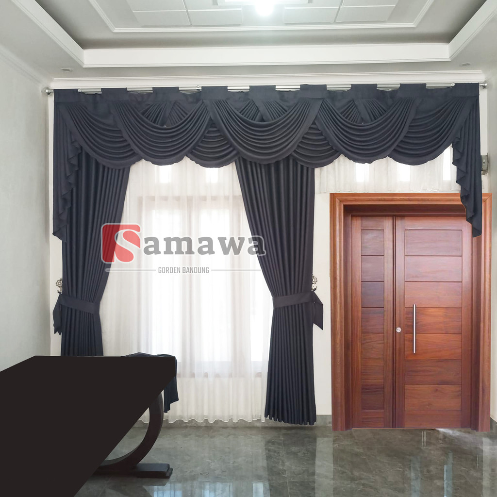 Gorden Poni Gelombang Renda Mewah Pintu Warna Abu Tua Ukuran Lebar 1 sd 3 Meter Tinggi 230 cm