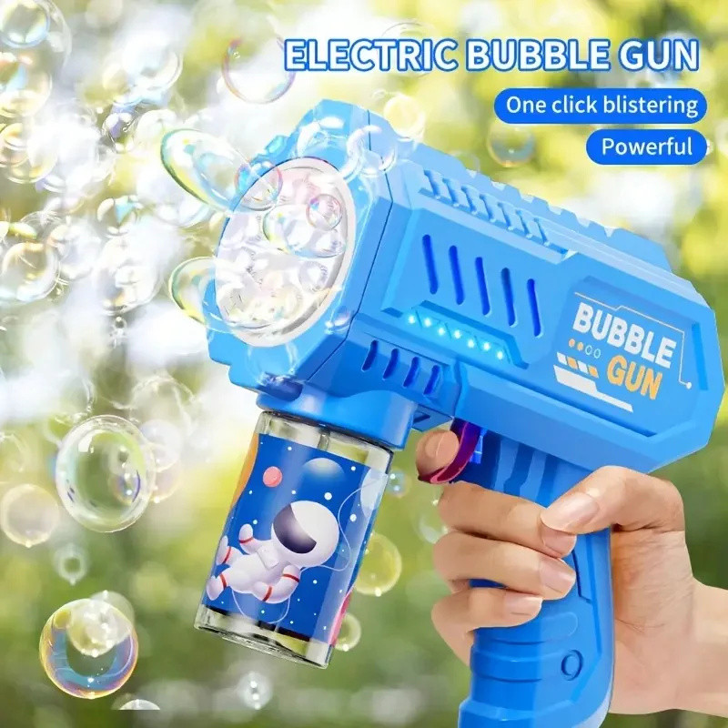 

10 Holes Kids Bubble Gun Toys Rocket Soap Bubbles Machine Gun Shape Automatic Blower With Light Toys For Boys Girls Xmas Gift