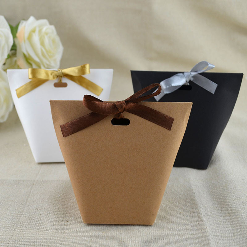 

25/50pcs Blank Kraft Paper Bag White Black Candy Bag Wedding Favor Gift Box Package Birthday Party Decoration Bag With Ribbon
