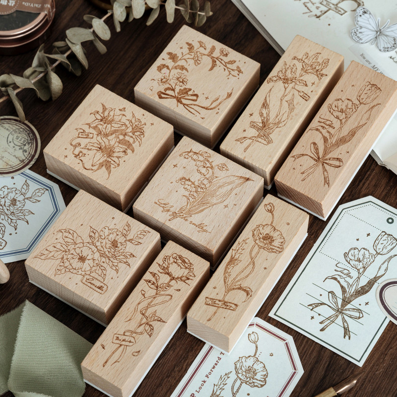 

Yoofun Aesthetic Flower Wood Stamp INS Fresh Plants Standard Stamp for Journal Scrapbooking Dairy Decor Decal Seal