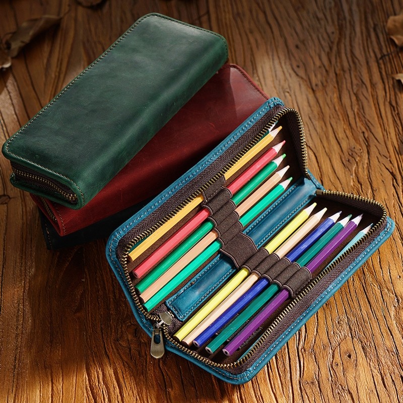 

Retro Leather Pen Bag Portable Pencil Case Pen Box Compact Size 7.87 3Inch Birthday Gift for Business Women Men H8WD