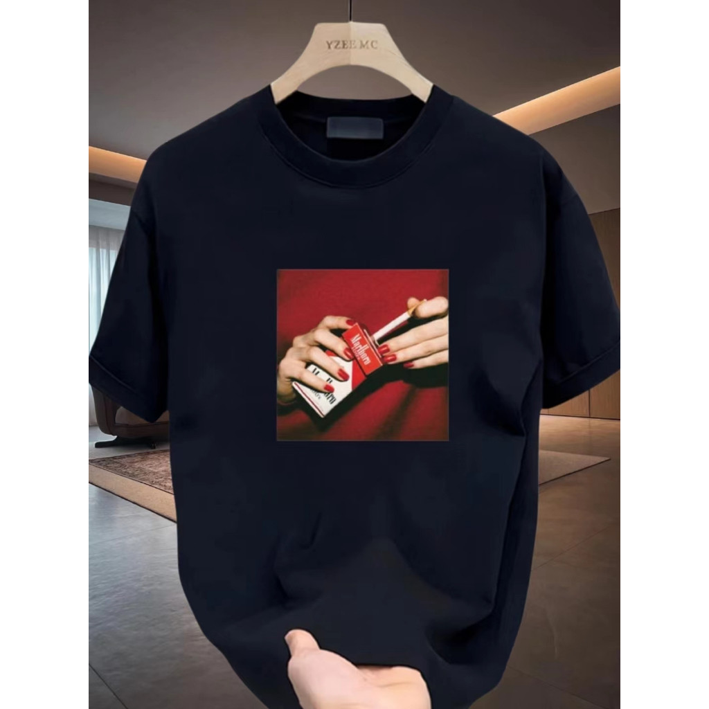 【Kaos】2025 musim panas baru Marlboro mencetak kaos katun lengan pendek pria longgar seratus tren ata