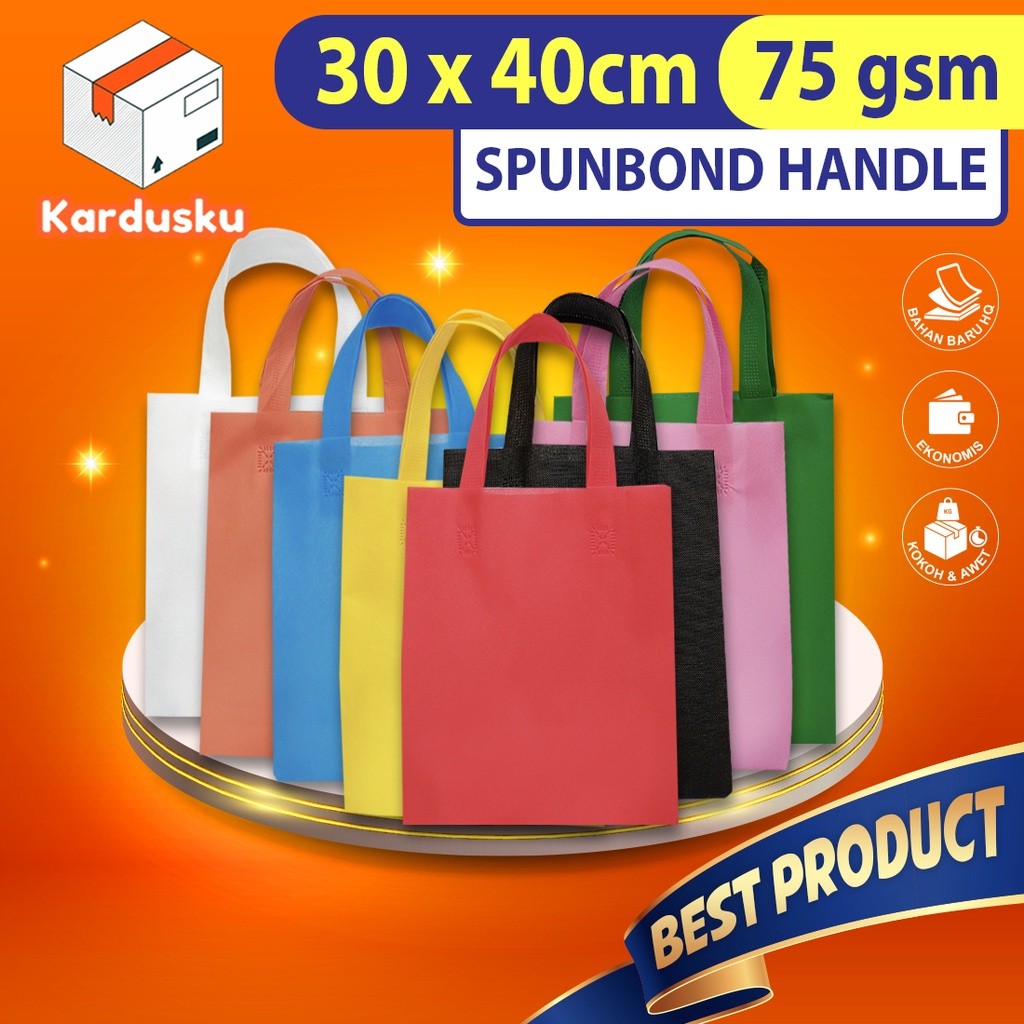 

TAS SPUNBOND HANDLE 30x40 cm GOODIEBAG SOUVENIR tas kain polos aneka warna 75gsm