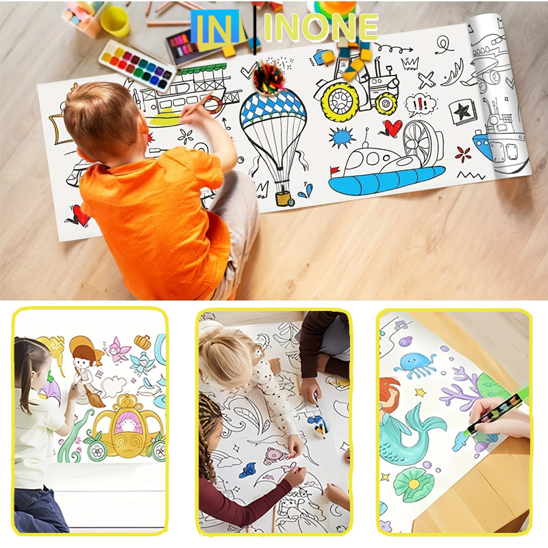 

INONE - 3Meter Coloring Sticker Sheet Roll / Roll Kertas Berwarna / Graffiti Scroll Kertas Mewarnai Jumbo Anak