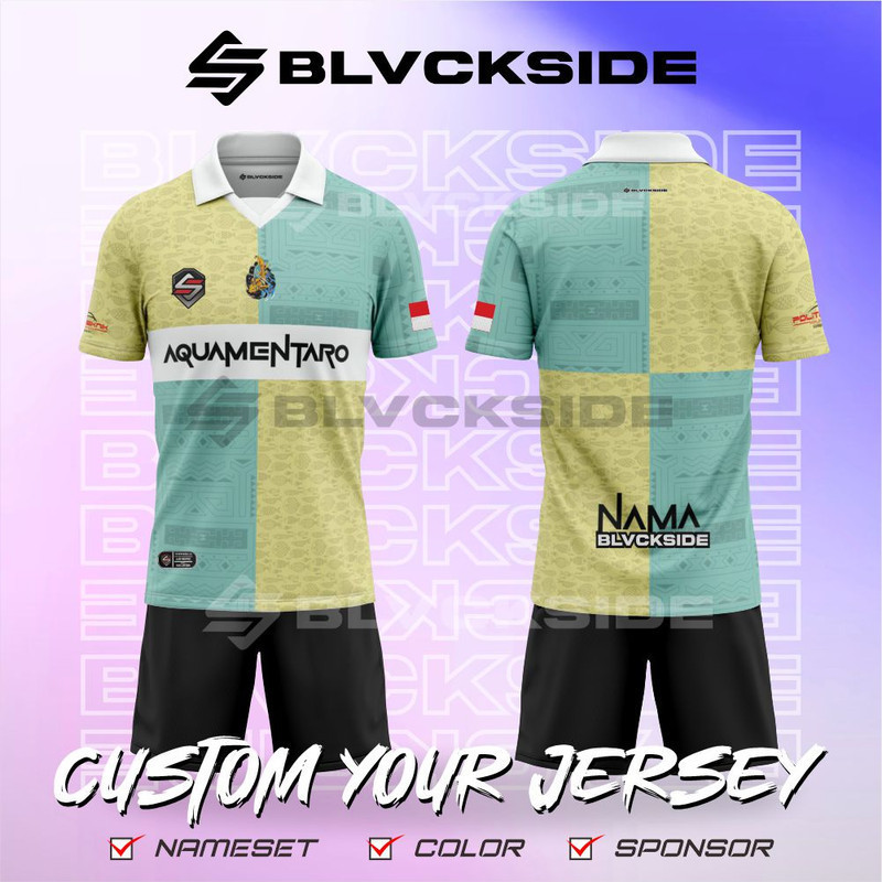Jersey kelas Satuan futsal kerah retro vintage kuning hijau muda sepakbola volley badminton gaming b