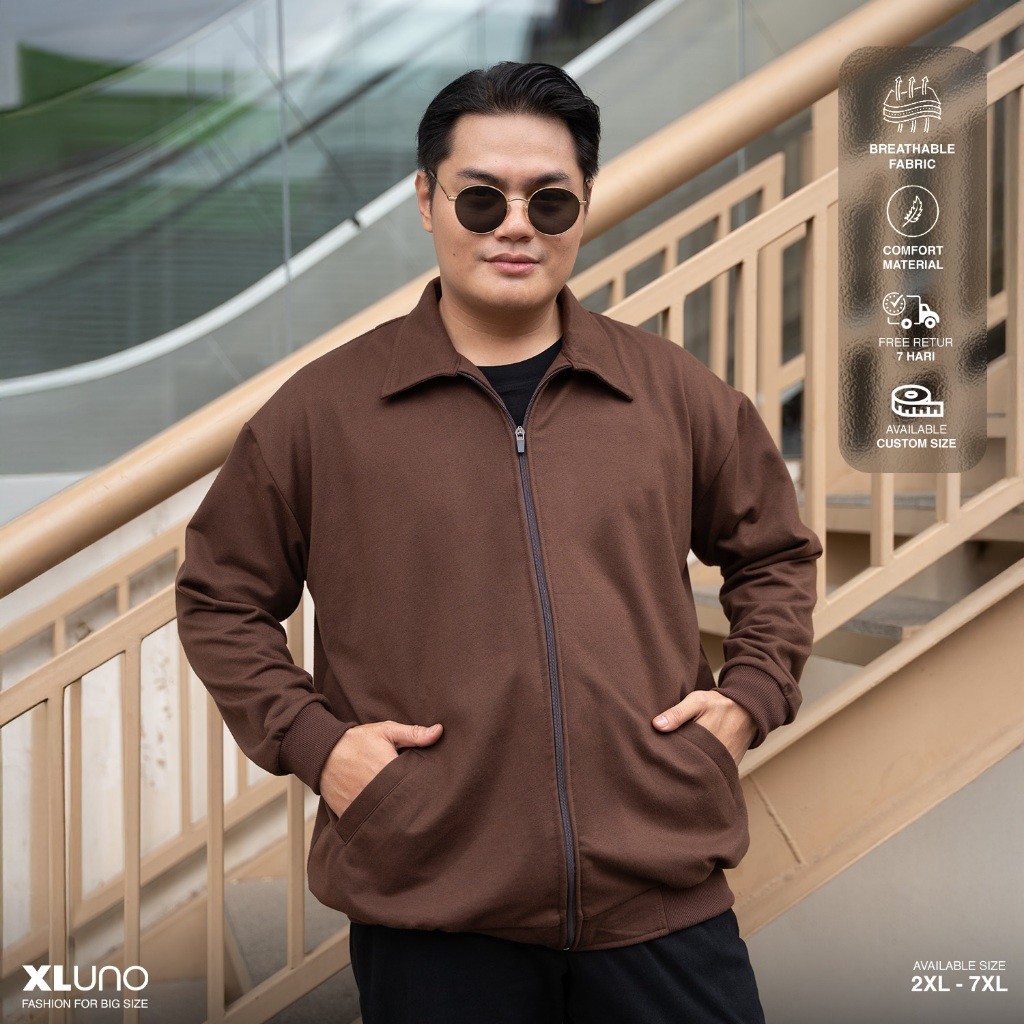 Jacket Deep Brown Jaket Pria Jumbo Big Size Lengan Panjang