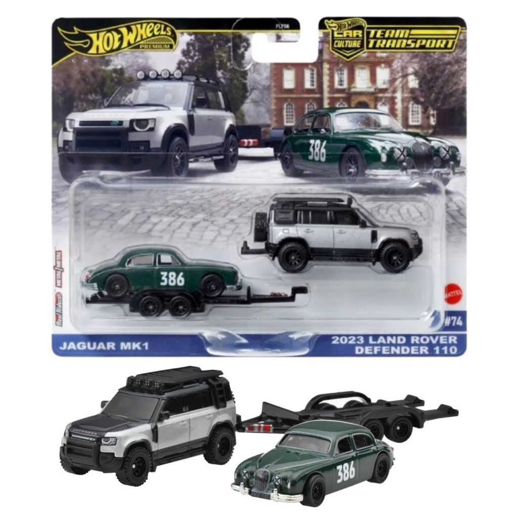 Hot Wheels Premium Team Transport Jaguar MK1 2023 Land Rover Defender