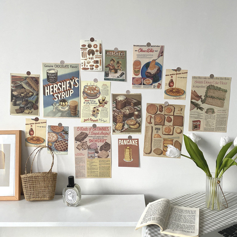 

Ins Retro Poster Gourmet Bread Decorative Paper 13 Sheets Photo Props Postcard Creative Diy Collocation Background Wall Sticker