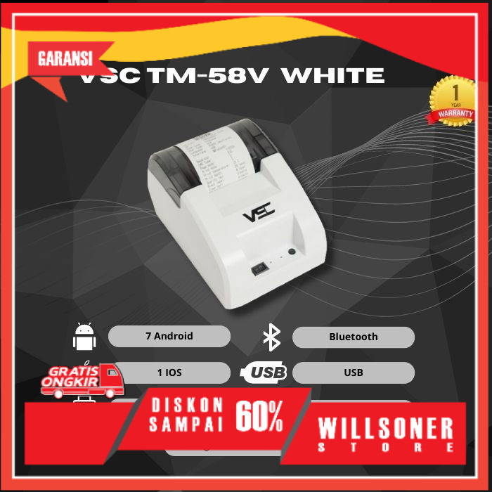 PRINTER THERMAL 58MM BLUETOOTH VSC TM-58V RPP02N PUTIH