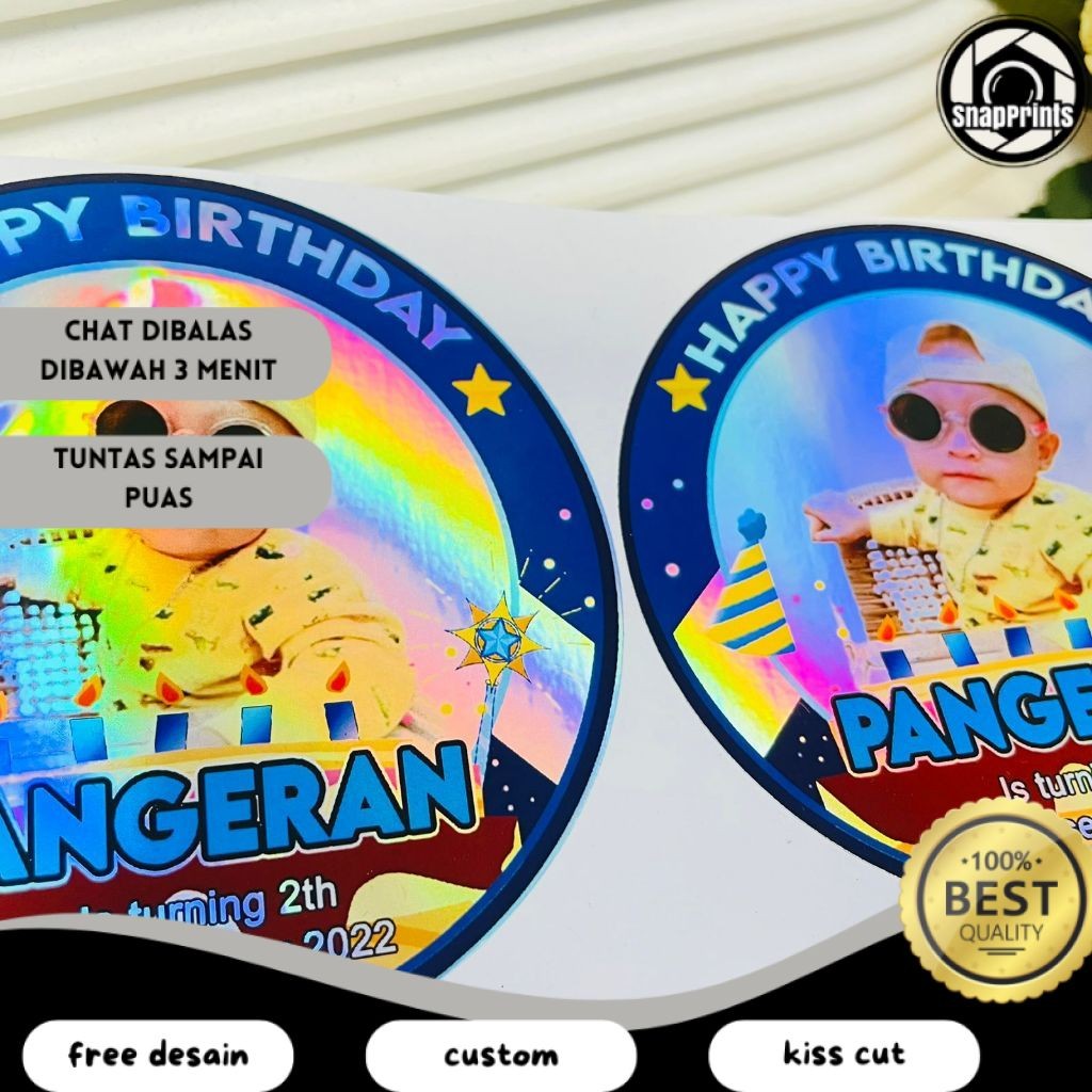 

SP 9-15 Sticker Ulang Tahun Anak Hologram Anti Air Stiker Label Undangan Happy Birthday Besar