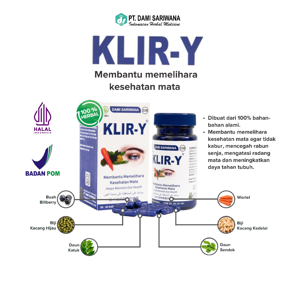 Suplemen Herbal KLIR Y 60 Kapsul Wortel Vitamin Mata Sehat