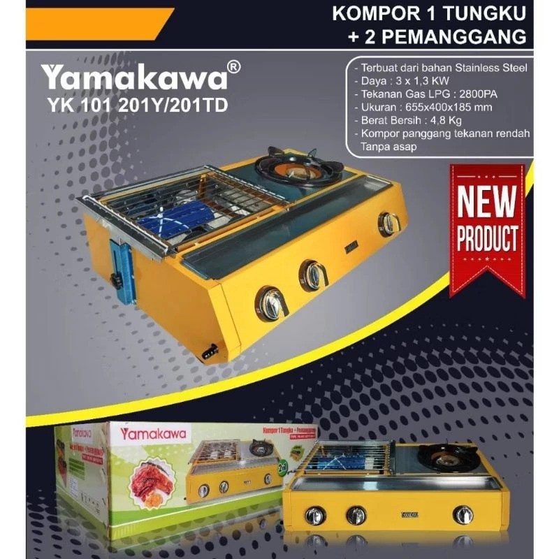 YAMAKAWA Kompor gas BBQ pemanggangan sosis 1 Tungku + 2 Pemanggang