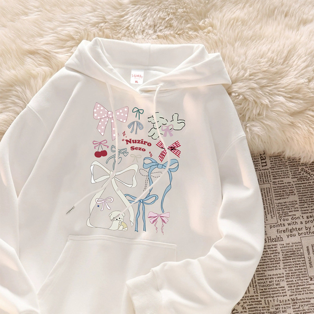 Hoodie Lengan Panjang Oversize Korean Style | Gambar Pita Warna Warni | Unisex Kekinian | Milk Cotto