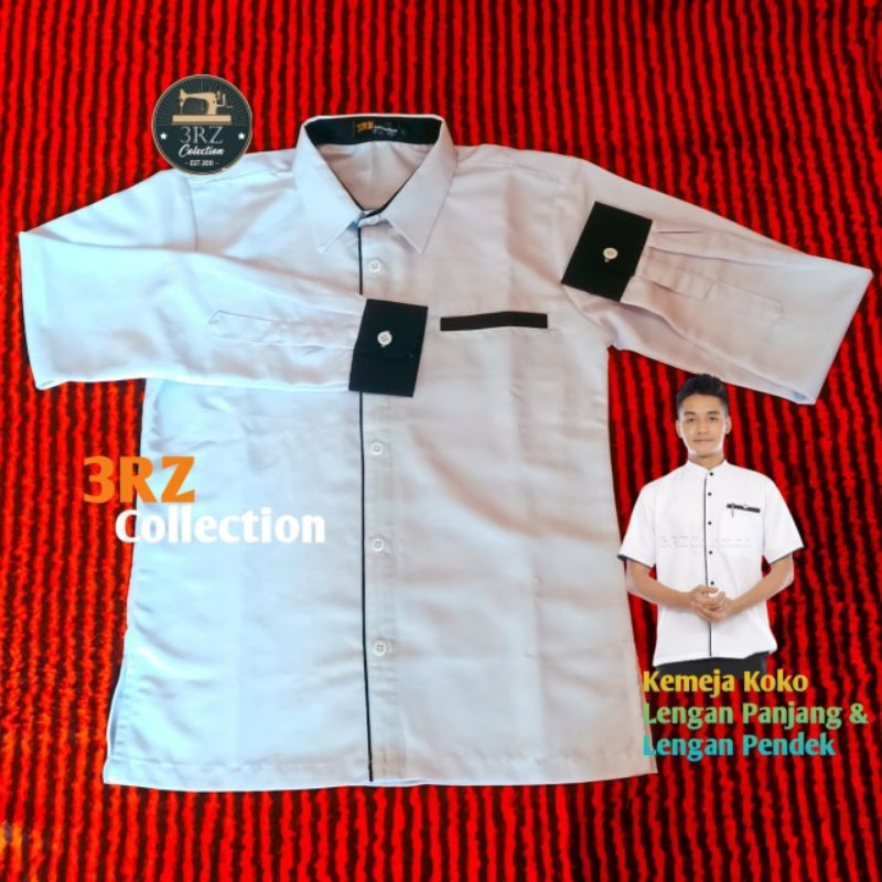 B3 Kemeja Putih List Hitam Pria Atasan Putih Laki-laki Baju Putih Lengan Panjang Lengan Pendek