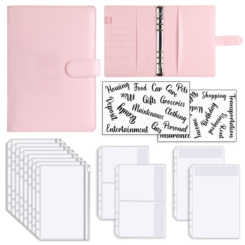 

A6 Leather Budget Binder Notebook Cash Envelopes System Set With 6 Holes Binder Pockets for Money Budget Saving Bill Organizer