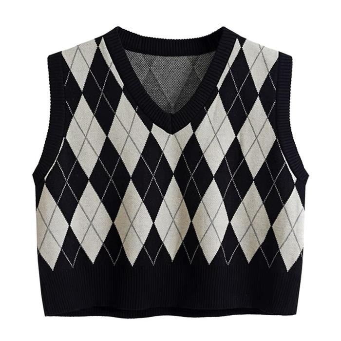 ROMPI RAJUT PREMIUM  KOREA ROMPI CROP WANITA TEBAL HITAM ABU - Light Brown Vest