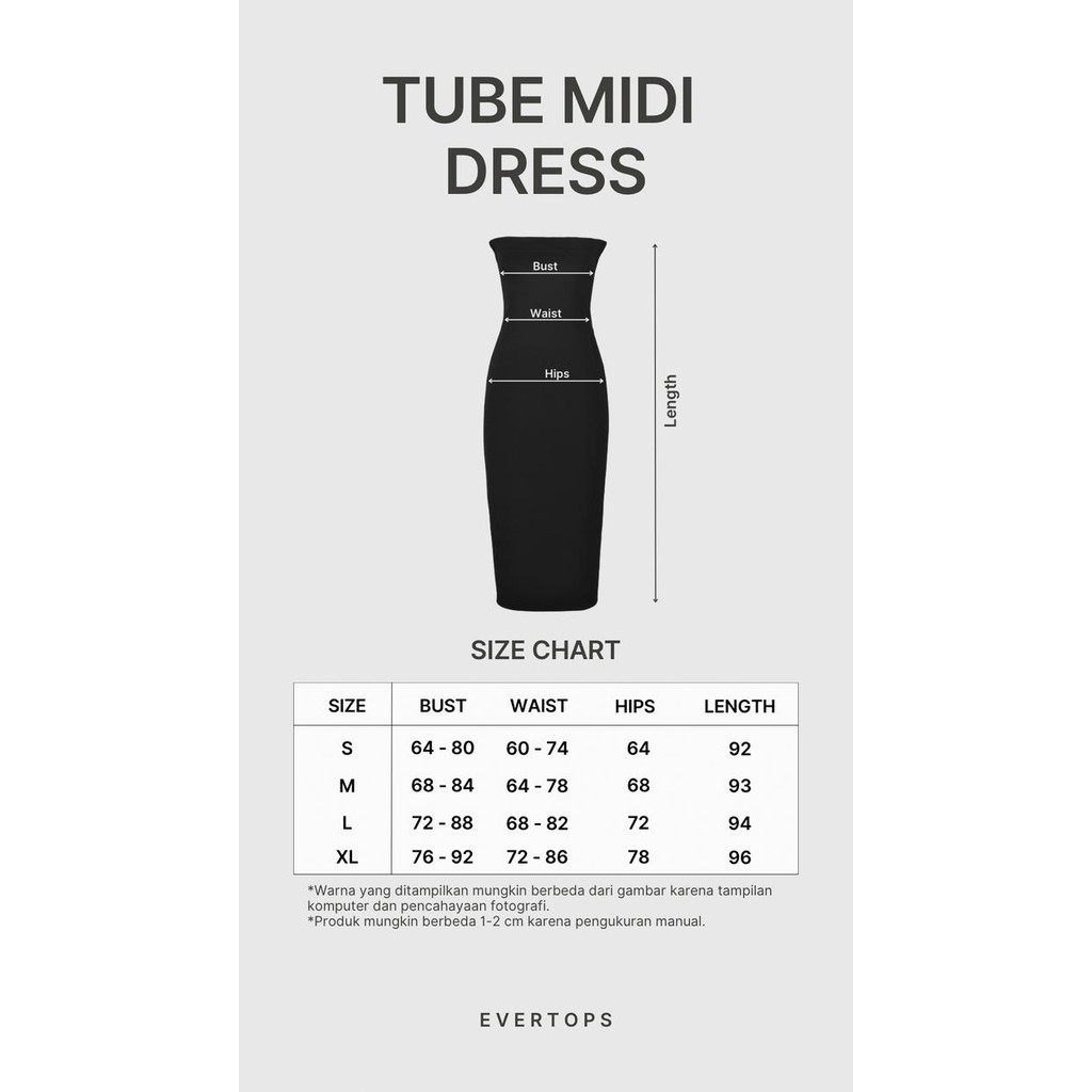 Evertops | Tube Bodycon Dress | Dress Wanita - BLACK, XL