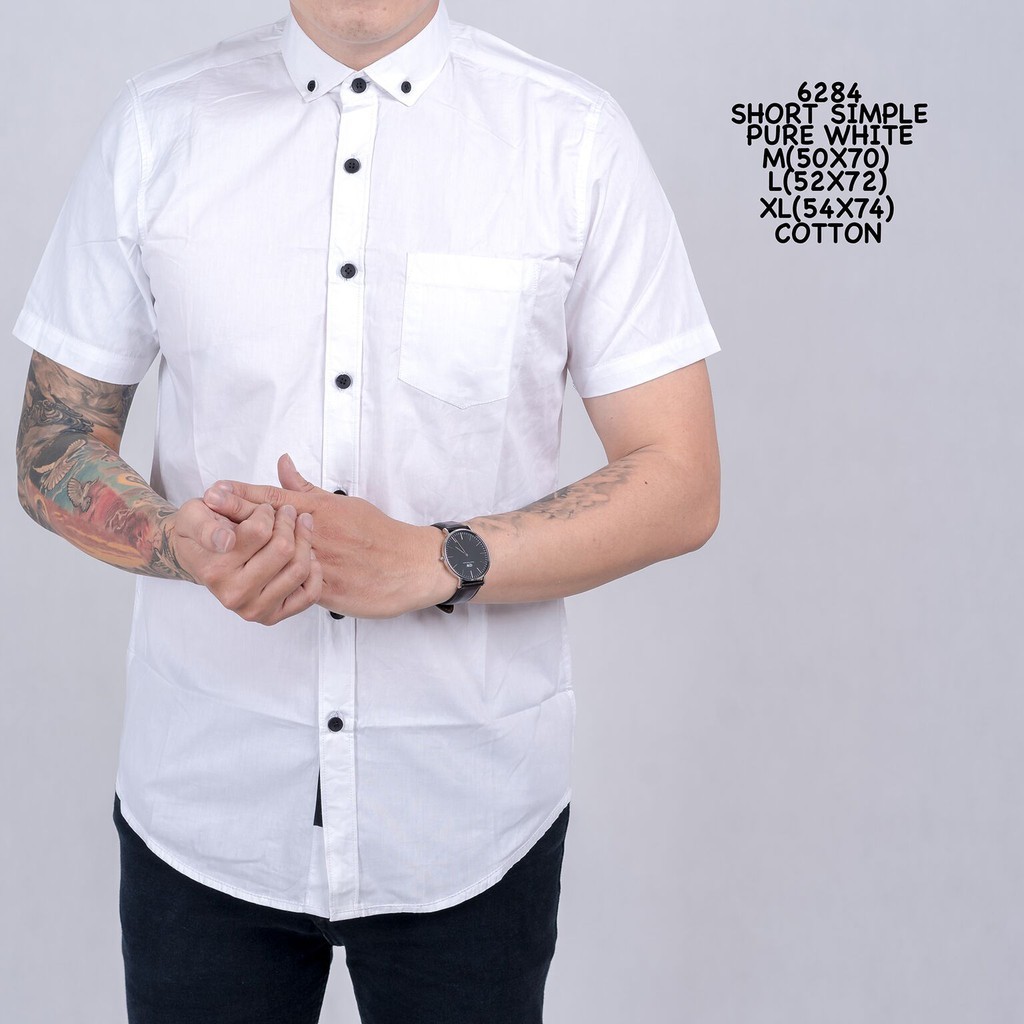Credomenstore Kemeja Polos Pria Putih Lengan Pendek / Kemeja Cowok / Baju Putih / Baju Distro