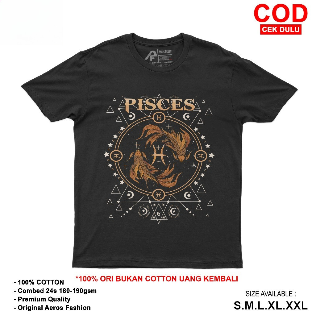 Kaos Zodiak Pisces Pria Wanita Tshirt Zodiak Cotton 24s Unisex