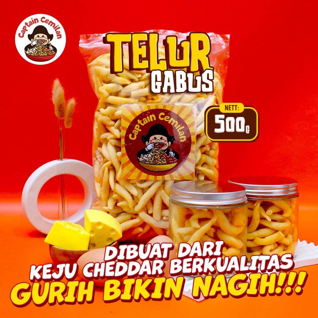 

500gram Telor Gabus Keju Asin Renyah stik keju Captain Cemilan keju cheese snack makanan ringan Promo COD