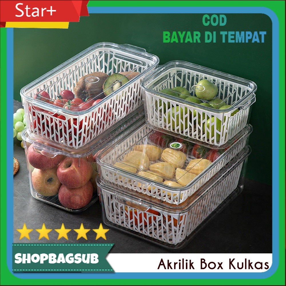 Food Container Kotak Makanan Buah Sayur Keranjang Kulkas Akrilik Transparan Dengan Dish Dryer