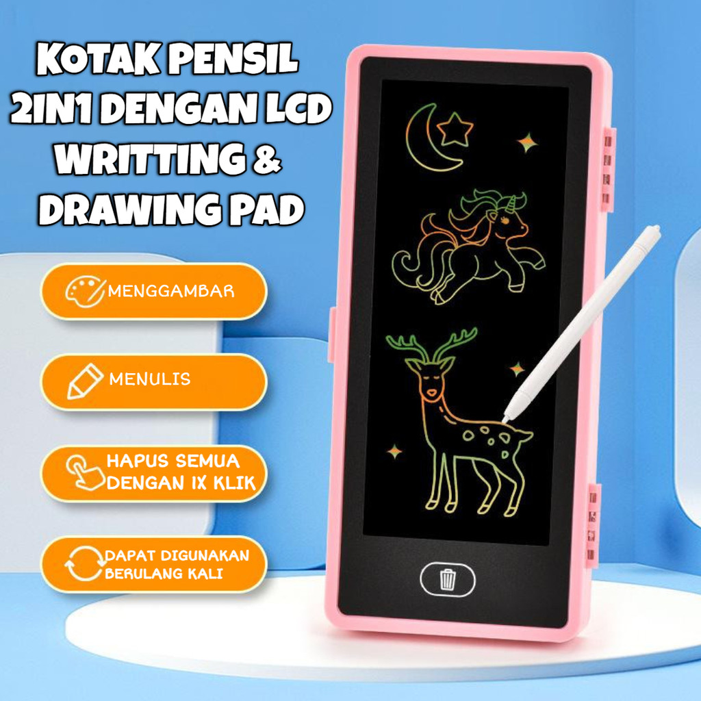 [GROSIR ATK] KOTAK PENSIL MOTIF KARTUN KAWAII DENGAN LCD WRITTING & DRAWING PAD FREE PENVIL PAD
