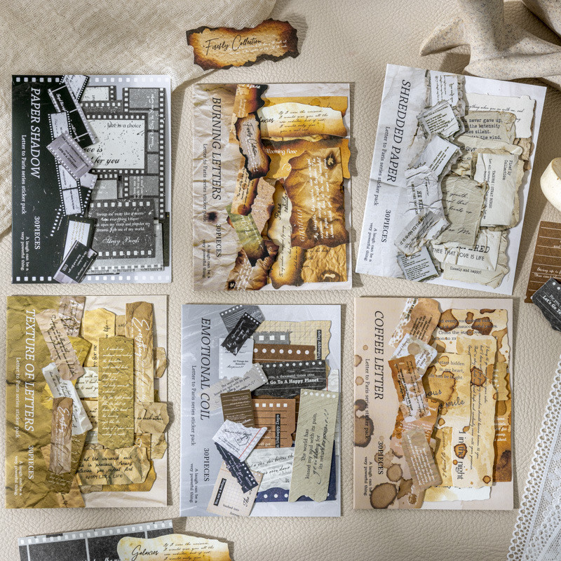 

Journamm 30 Pcs Vintage Creative Stickers Paper Material Collage Junk Journal DIY Scrapbooking Supplies Decor Sticker