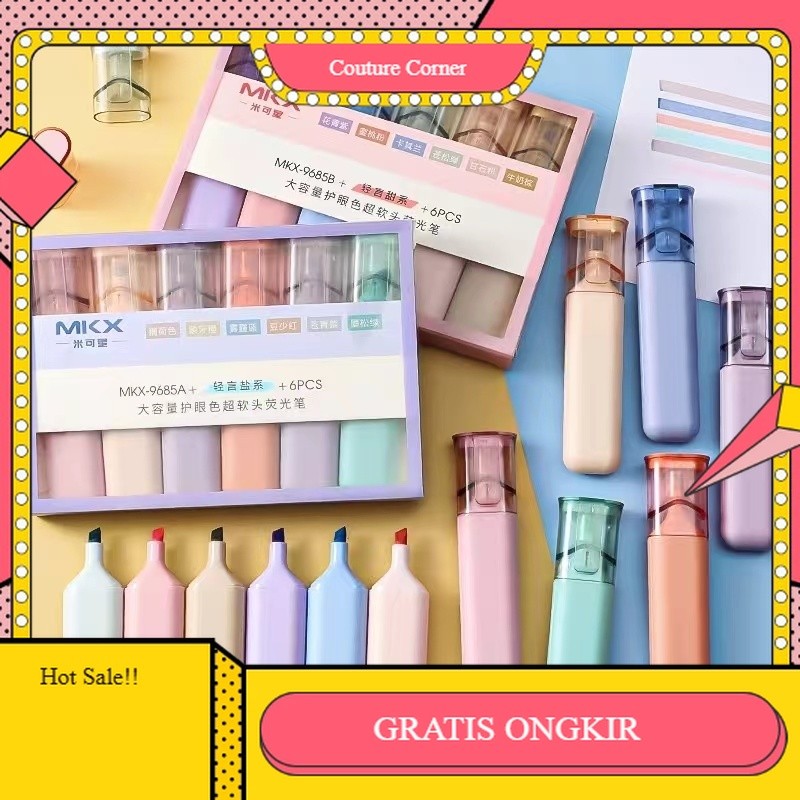 

【CORNER1】PROMO!! Pen Highlighter Macaroon 6 Warna Stabilo Highlighter Pastel Marker