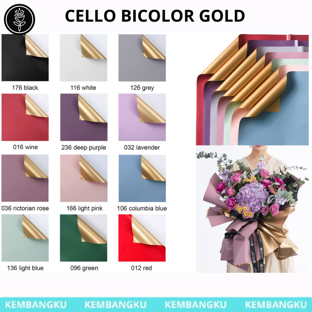 

(Lembaran) Cellophane Bicolor Gold Flower Wrapping/kertas bucket