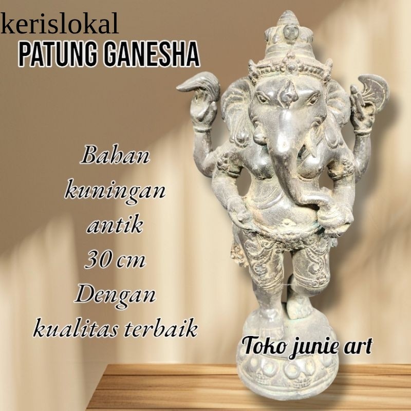 PATUNG GANESHA GANESA BERDIRI 30 CM ASLI KUNINGAN ANTIK KL16