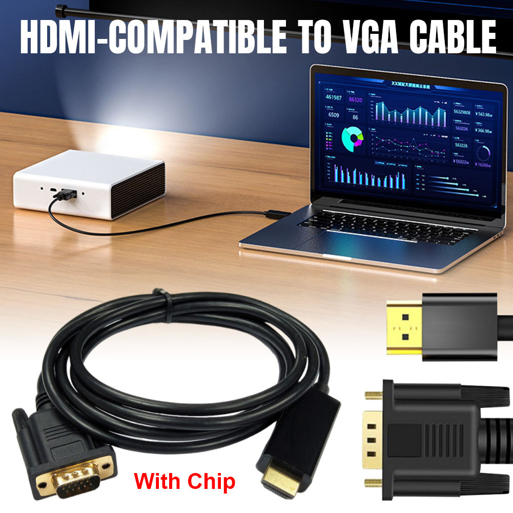 Konverter Kabel HDMI Ke VGA Adaptor Kabel HDMI Ke VGA Untuk Proyektor/Laptop/Monitor 1,8m Dengan Chi