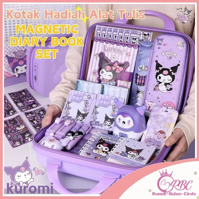 

New [Penjual Lokal] Kotak hadiah Alat tulis Kuromi / 9-in-1 Magnetic Diary Book SetPremium