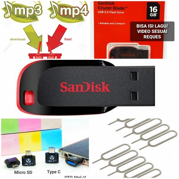 flashdisk sandisk 16gb sudah isi lagu mp3/mp4 bisa reques isi