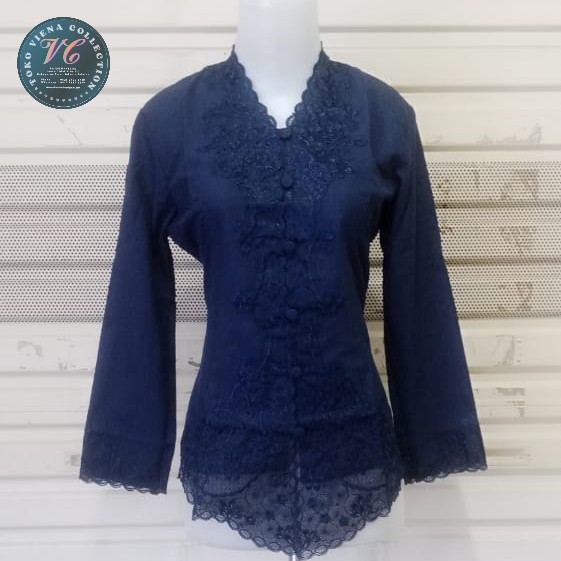 ✨LARIS✨ -Kebaya Encim Modern Lengan Panjang Polos Warna Biru Dongker - M
