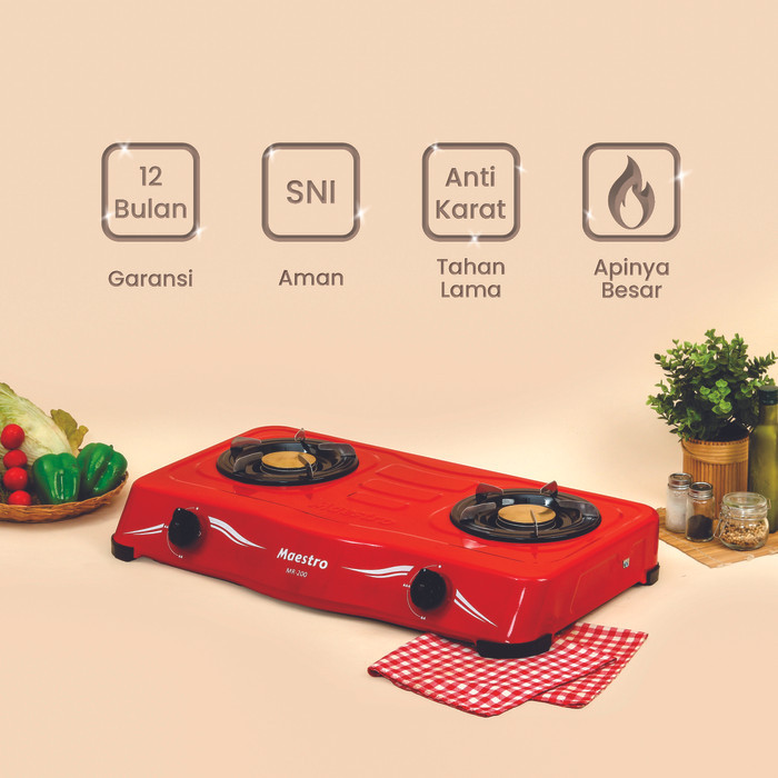 ✨D.LTA✨ -TERLARIS Kompor Maestro 2 Tungku - Kompor Gas 2 Tungku - MR-200 ( MR200 ) MERAH - Packing B