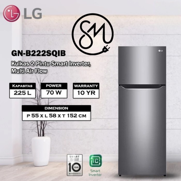 Kulkas LG GN-B222SQIB 2 pintu Smart Inverter GNB222SQIB 225 L 222SQIB