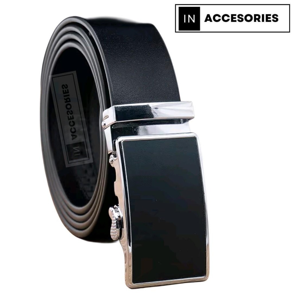 IKAT PINGGANG RELL PRIA HITAM BAHAN KULIT PU -  Belt Gesper Besi Sabuk Merah