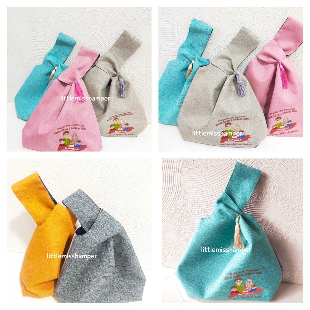 Custom Knot Bag tas kanvas bordir souvenir baby hamper goodie bag to go