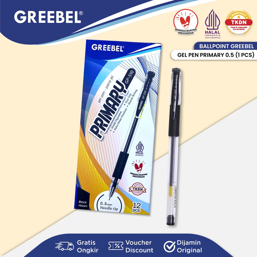 

GREEBEL PULPEN GEL / GEL PEN GP-510 PRIMARY 0.5 Hitam (1PCS) Ballpen Gel Ballpoint Bolpen Bolpoin Pena Gel