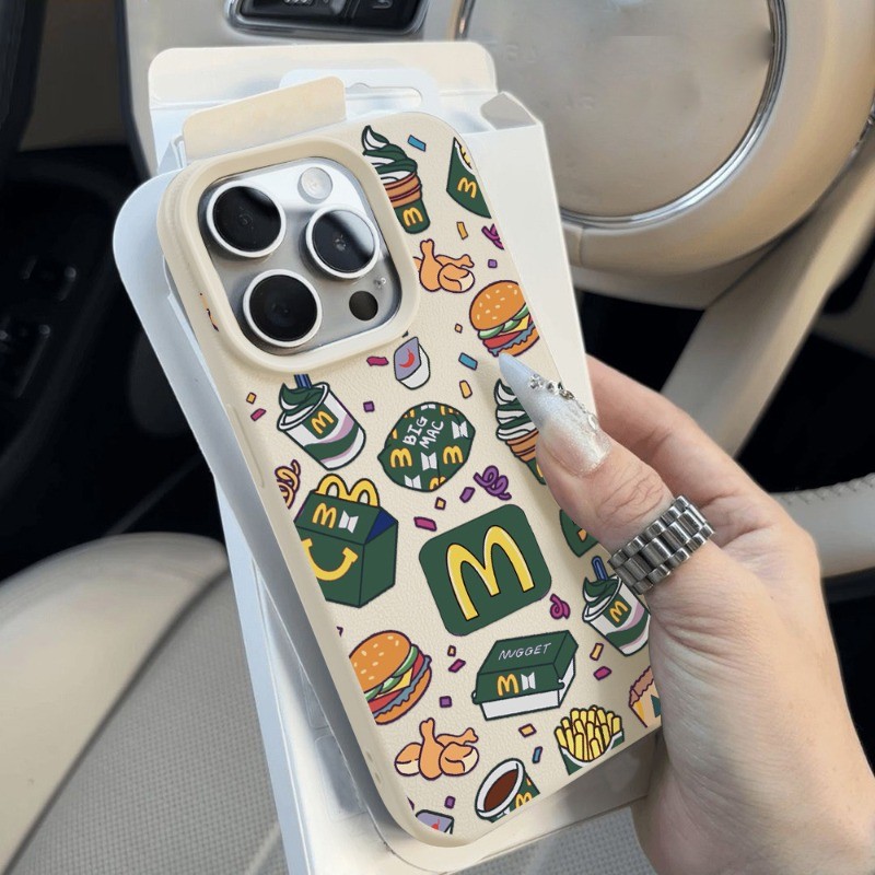 Coretan burger McDonald Casing Ponsel Silikon Bertekstur Anti-kulit for iPhone XR XS Max 11 13 Pro M