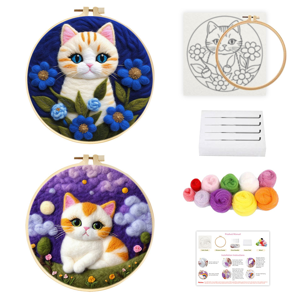 

SDOYUNO-Wool Felt Painting Cats Adult Arts Crafts Stitch Handmade Knitting Kit Diy Creative Making Wool Felt Kit Home Decoration