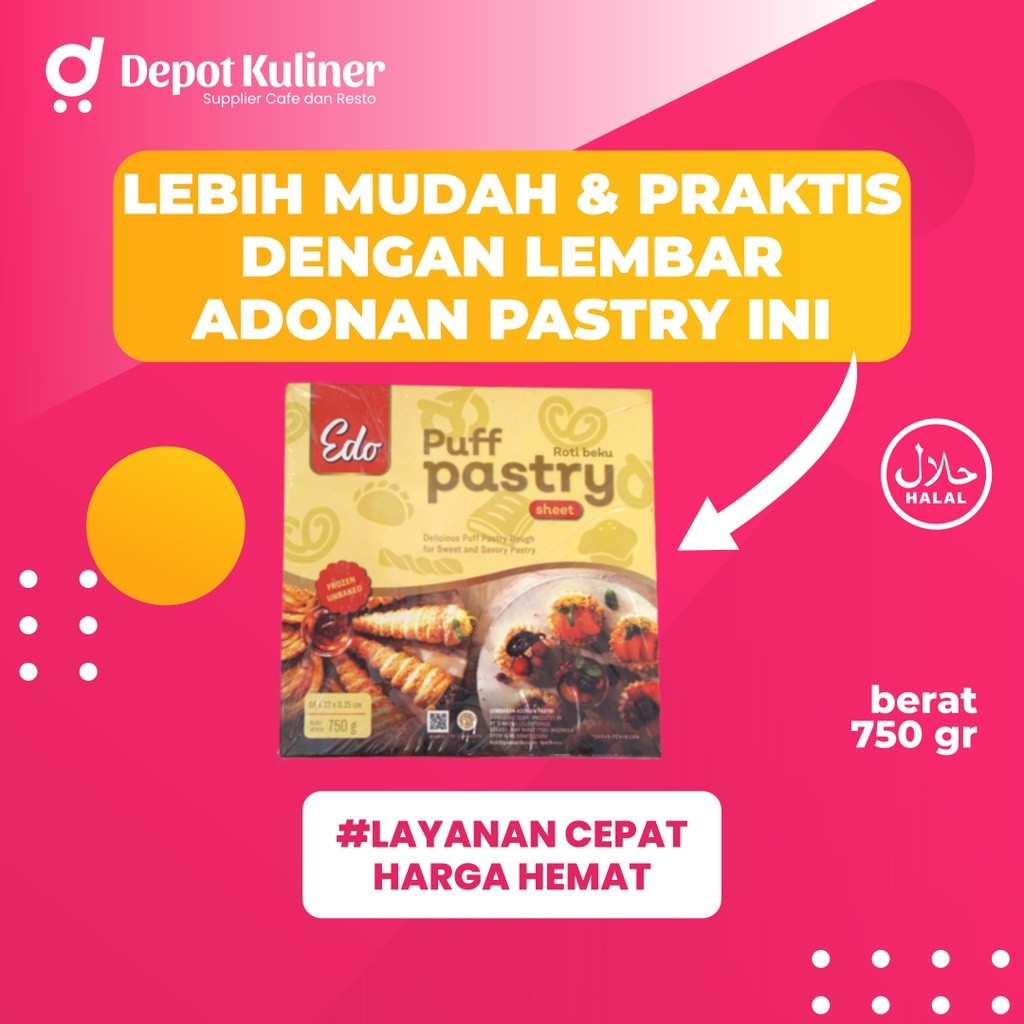 

Depot Kuliner Edo Puff Pastry Sheet 750G / Lembar Adonan Pastry Bahan Cromboloni