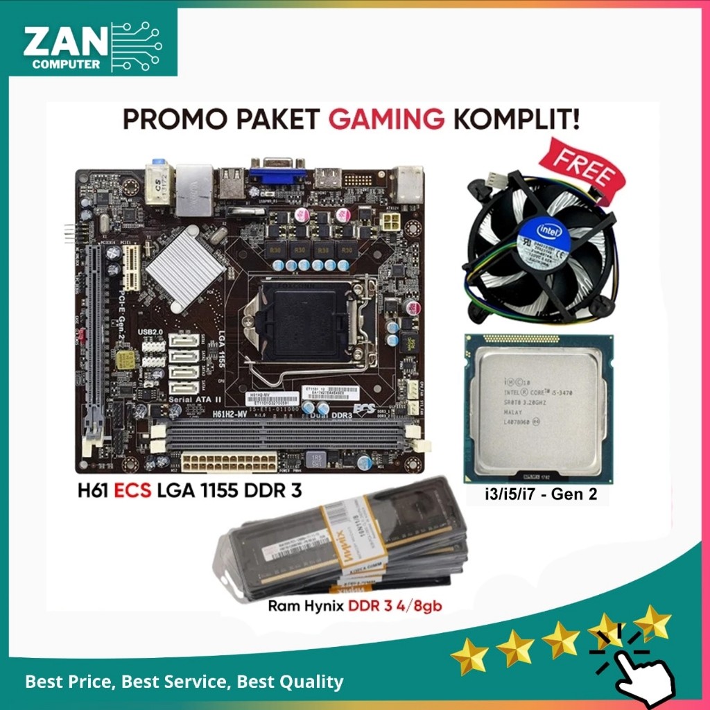 Motherboard Lga 1155 / Paket Mobo Core i3/i5/i7 - Mainboard H61 Support Gen 3 DDR 3 Merk Asrock/Ecs/