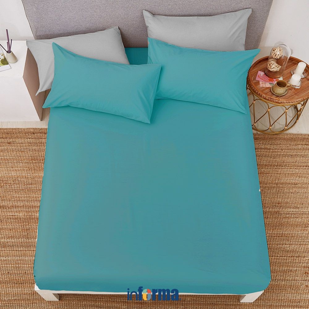 Informa Linotela 100x200 cm Seprai Single Katun Fitted - Dusty Turquoise Sprei Seprai Aesthetic Sepr